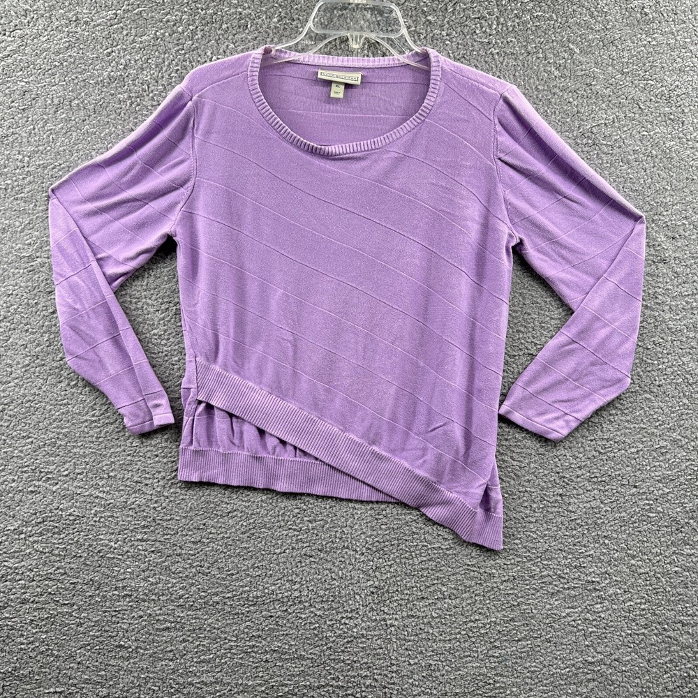Women Asymmetrical Hem Knit Sweater XL Purple Soft Stretch Casual Modern Comfort